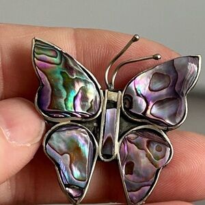 4/$100 ALPACA MEXICO Elegant Silver Butterfly Brooch with Iridescent Accents 🦋